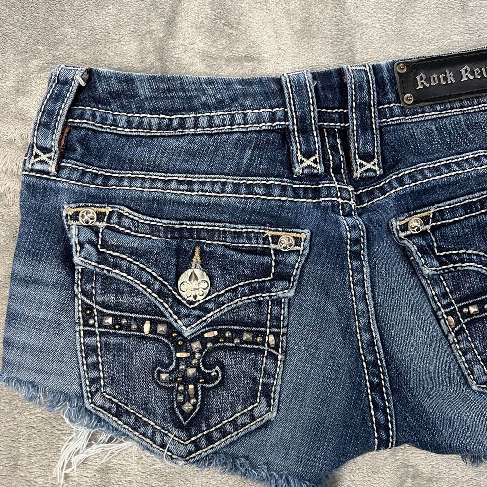 Rock Revival Shorts Womens 25  Blue Camila Easy Boot Frayed Jean Denim - Picture 13 of 13